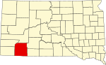 Map of South Dakota highlighting Oglala Lakota County